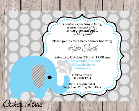 Blue Elephant Invitation - Baby Shower Invitation - Birthday Party - Elephant Theme - Invitation Template Il_570xn