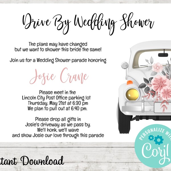 Drive by Bridal Shower Invitation Etsy
