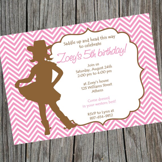 Cowgirl Birthday Invitation Cowgirl Baby Shower Invite Cowgirl Birthday Invite Birthday Invitation Cowgirl Party Chevron Invite Il_570xn