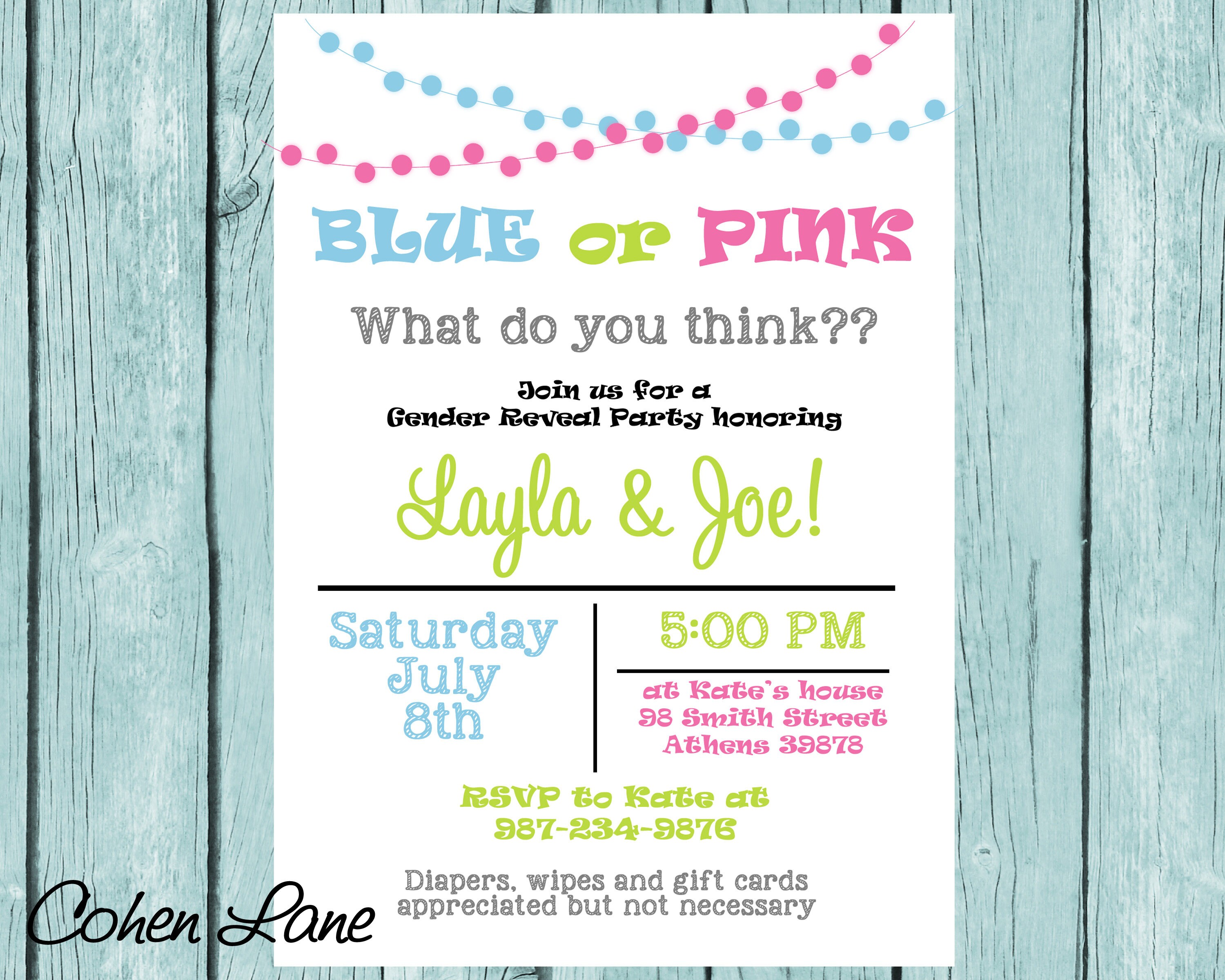 Gender Reveal Invitations Blue Or Pink Gender Reveal Invite Etsy