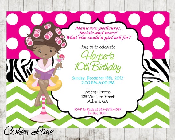 Spa Party invitation - African American Girl Spa Party Invitation - Spa Birthday Invitation - Sleepover Invite Il_570xn