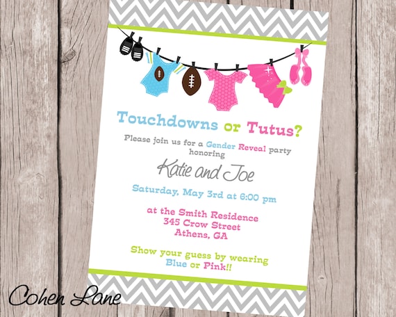 Gender Reveal Baby Shower Invitation - Touchdowns or Tutus Invite - Couples Baby Shower Invitations Il_570xn