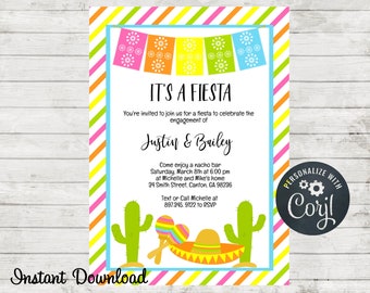 Fiesta Party Invitation, Wedding Engagement Party, Wedding Shower, Taco Bar Invite, Téléchargement instantané, Fête d’anniversaire, Douche de couple, Corjl