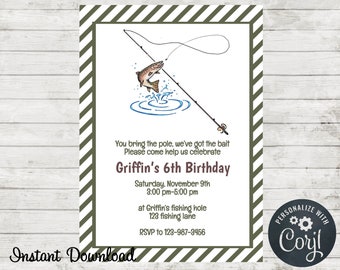 Fishing Birthday Party Invitation, Fishing Invite, Edit in Corjl, Instant Download, Gone Fishing