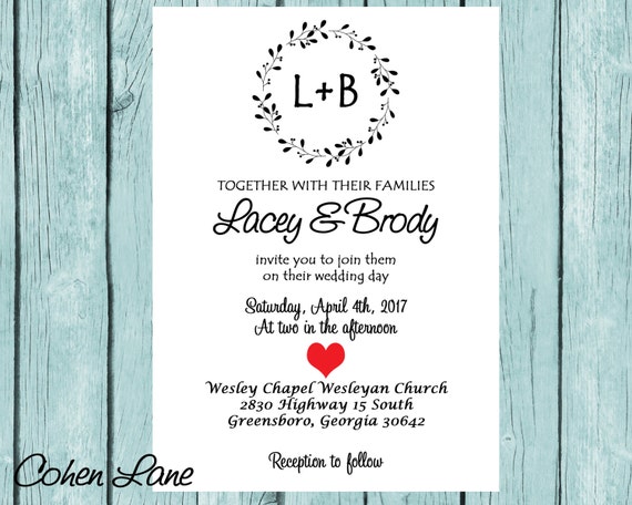 wedding invitation printable rustic wedding simple wedding simple invites