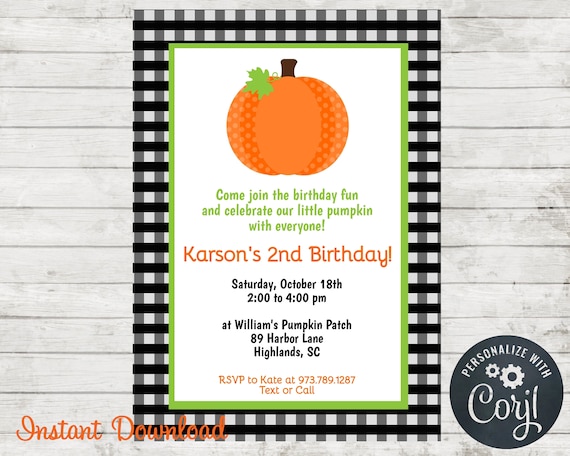 Pumpkin Birthday Party Invitation, Halloween Invite, Fall Party Invitation, Baby Shower, Little Pumpkin, Edit in Corjl, Instant Download Il_570xn