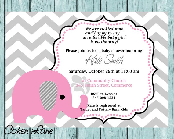 Elephant Invitation, Pink Elephant Invite, Elephant Baby Shower, Baby Shower Invitation, Pink Elephant Baby Shower, Birthday Invite, Digital Il_570xn