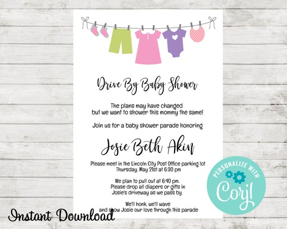 Drive By Baby Shower, Quarantine Shower, Diaper Shower, Baby Shower Parade, Invitation, Invite, Instant Download, Invitation Template Il_570xn