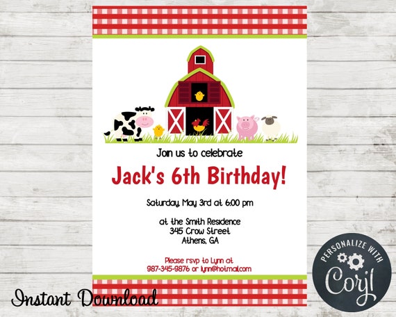Farm Birthday Party Invitation, Barnyard Birthday Invite, Petting Zoo Party, Edit in Corjl, Instant Download Il_570xn