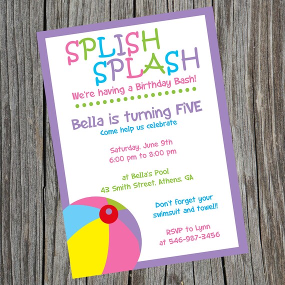 Pool Party Invitation Swimming Party Invite Water Birthday Party Printable Digital Summer Time Back to School Splish Splash Il_570xn