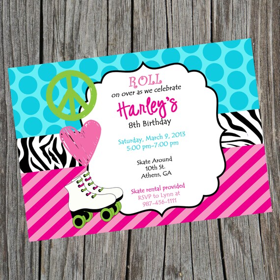Skating Invitation. Skate Party Invite. Skating Birthday Invitation. Skate Invitation. Roller Skate Invite. Peace Love Skate. Digital. Il_570xn