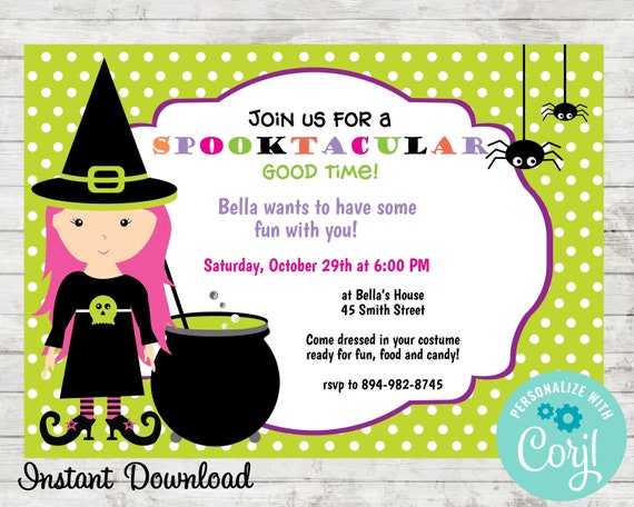 Halloween Birthday Party Invitation, Halloween Invite, Fall Party Invitation, Edit in Corjl, Instant Download, Spooky Invite Il_570xn