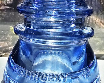 Antique Blue Hemingray-42 Glass Insulator: Stained 1920s Collectible