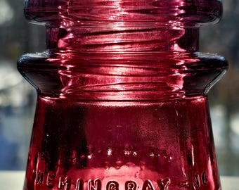 Antique Hemingray-16 Glass Insulators Stained Red from the 1940's.