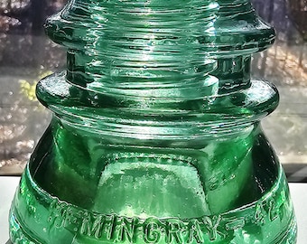 Antique Green Hemingray-42 Glass Insulator: Stained 1920s Collectible