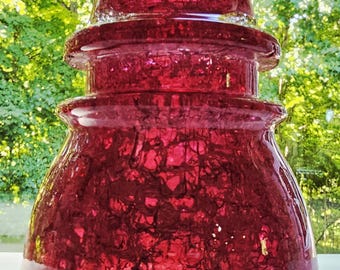 Antique Hemingray-42 Glass Insulators Stained Red and Crackled from the 1940's.