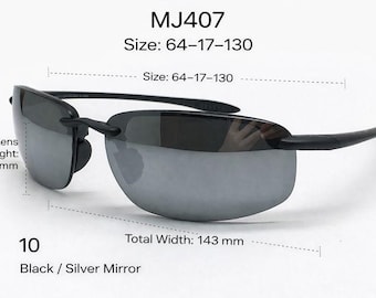 Occhiali da sole sportivi senza montatura Maui Jim MJ407 62-17-130, montatura nera sabbia con lenti in resina argentata, unisex leggeri, non polarizzati