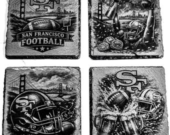 49ers Slate Coasters – Laser Engraved Football Fan Gift, Set of 4