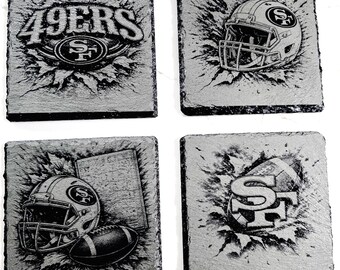 San Francisco 49ers Slate Coasters – Set of 4 – Engraved Stone Coasters for Game Day