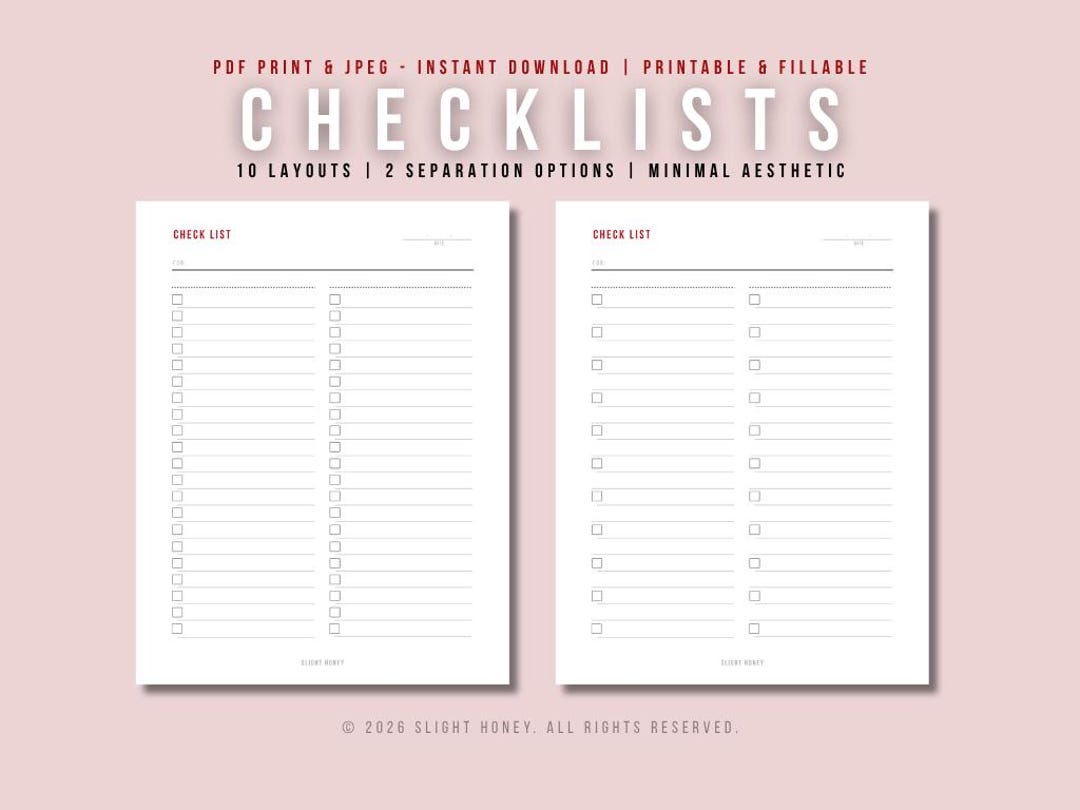 Clean Aesthetic Checklist Bundle | Minimal Planner Pages | Daily Weekly ...