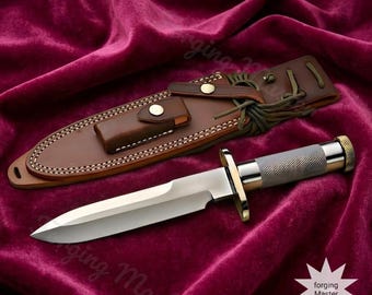 Custom Handmade Survival Bowie Knife, Stainless Steel, Leather Sheath, Collectible Display, Gift for Him
