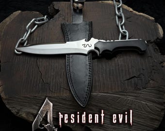 Cuchillo de caza Bowie Jack Krauser RE4 hecho a mano, réplica de juego, de acero al carbono con espiga completa, ideal para regalar.