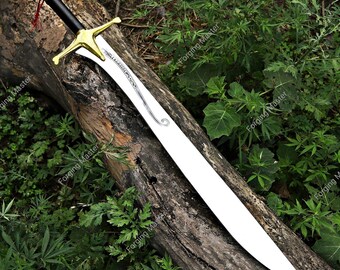 Espada de guerrero de fantasía hecha a mano, hoja de acero J2 grabada, coleccionable medieval con fundas de cuero.