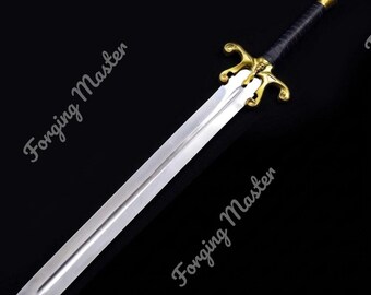 Réplica de la espada del padre de Conan: espada de fantasía de acero al carbono, guarda de latón, vaina de cuero.