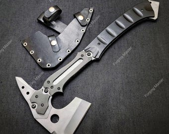 Hacha inspirada en Resident Evil / Hacha de acero inoxidable de espiga completa con funda de cuero