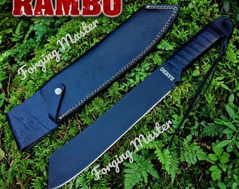 Cuchillo artesanal inspirado en la película Rambo IV – Acero al carbono 1095 con funda de cuero.