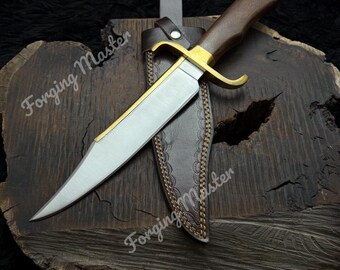 Handmade D2 Steel Alamo Musso Collectible Knife | Wooden Handle, Leather Sheath