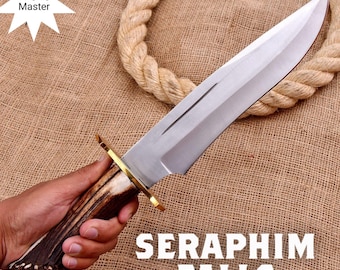 Cuchillo Bowie Seraphim Falls hecho a mano: Réplica Muela Magnum Stag 26 con funda de cuero, regalo para él.
