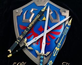 Legend of Zelda Master Sword Replica with Hylian Shield – Black Edition Cosplay Display