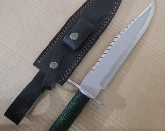 Handgemaakt op First Blood geïnspireerd buitenverzamelobject, filmreplica met leren hoes, kampeer- en bushcraftuitrusting, avontuurcadeau voor hem