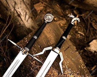 Réplica de fantasía inspirada en Geralt / Objeto coleccionable de Witcher hecho a mano con soporte de exhibición, regalos para él.