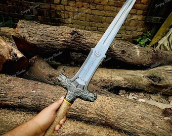 Handmade Atlantean Sword Replica – Stainless Steel Fantasy Collectible with Leather Sheath