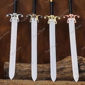 May include: Four swords with silver-toned blades and black wrapped handles. Each sword features a distinct metal crossguard in silver, dark bronze, gold, and copper tones, with a small skull emblem at the center of each guard and the text Forging Master.