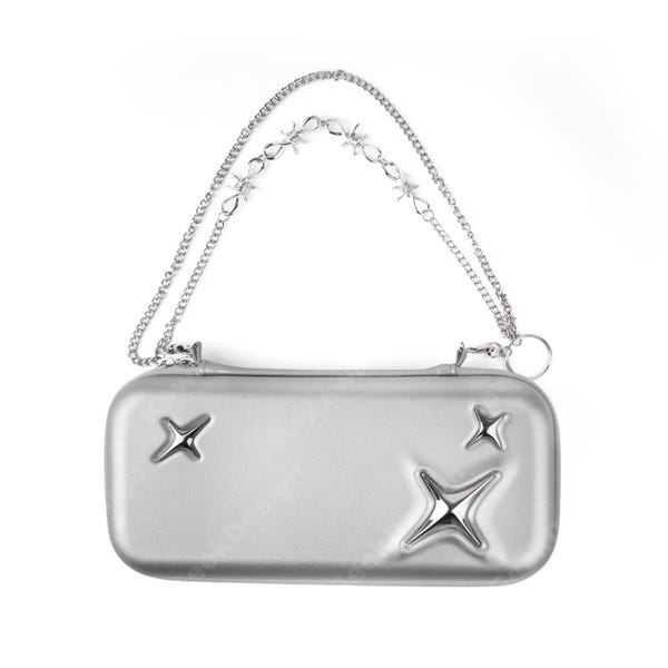 Star Embossed Nintendo Switch 2 Carrying Case – Hard Shell, Chain Strap + Rope Handle