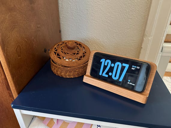 Cherry Wood Bedside iPhone Stand with Built-in Wireless Charging. Handmade.