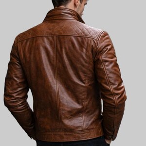 メンズ本革ジャケット - ヴィンテージスリムフィットバイカーモーターサイクルジャケット 画像 3