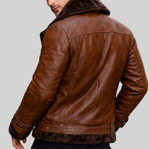 Herren Leder Bikerjacke - Kunstpelz Shearling Aviator Futter Moto Coat Bild 3