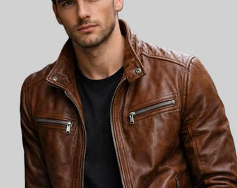 Herren Echtlederjacke - Vintage Slim Fit Biker Motorradjacke