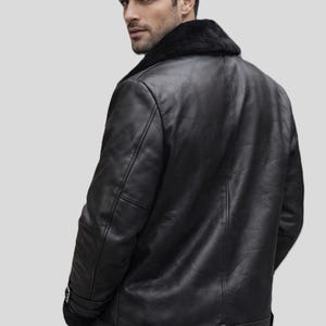 Herren Leder Bikerjacke - Kunstpelz Shearling Aviator Futter Moto Coat Bild 5
