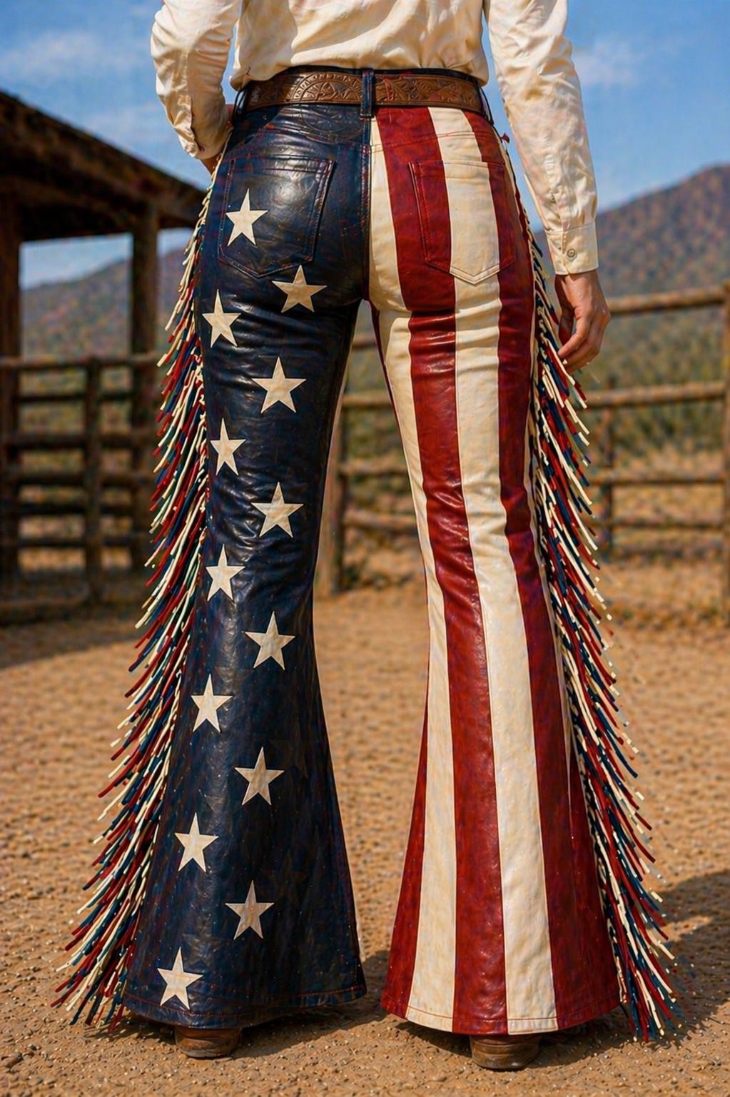 Cowgirl Leather Pants - Western Bell Bottom Fringe American Flag Rodeo ...