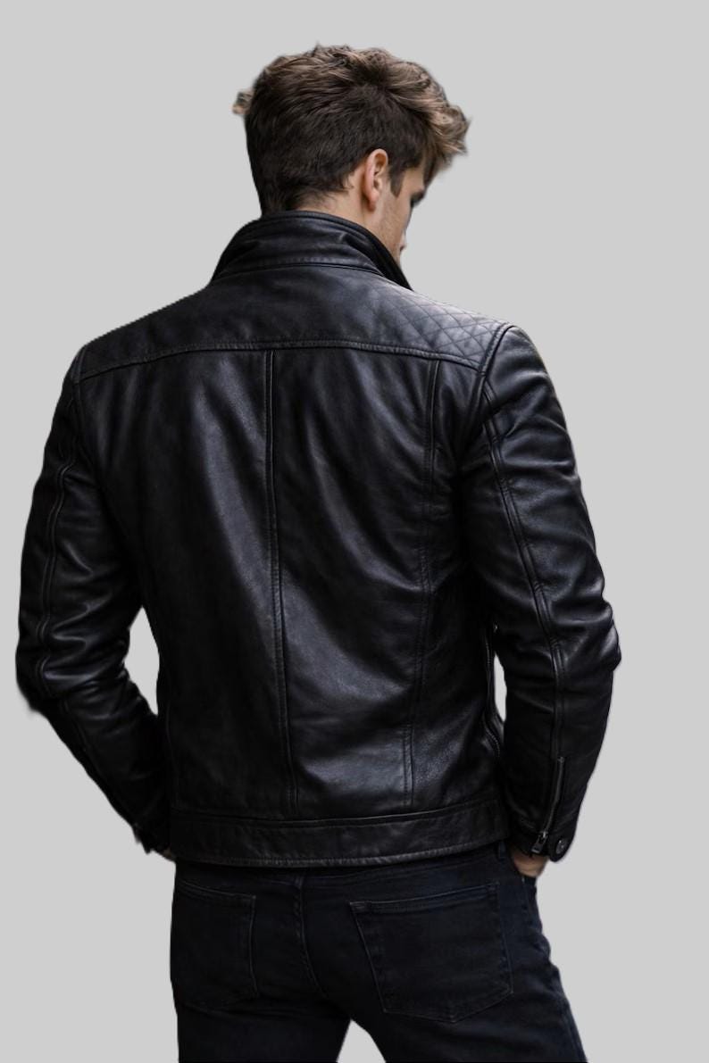 メンズ本革ジャケット - ヴィンテージスリムフィットバイカーモーターサイクルジャケット 画像 6
