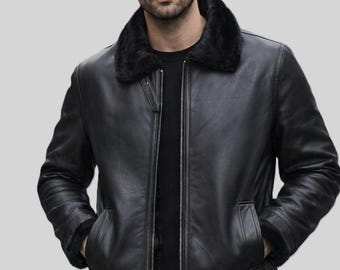 Leather Jacket For Men – Faux Fur Shearling Aviator Bomber Moto Biker Coat