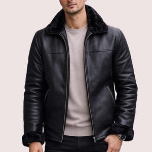 メンズ レザージャケット フェイクファー付き | アビエイター ボンバー シアリングコート アウター 画像 1