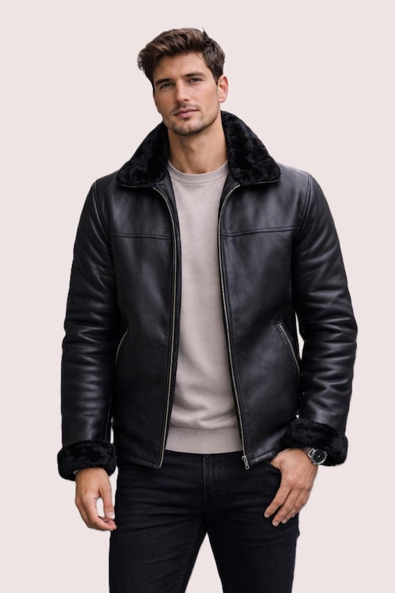 aviator jacket faux fur black leather jacket