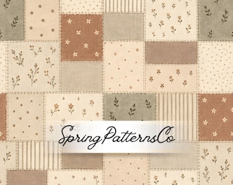 Neutral Patchwork Seamless Pattern, Repeat Pattern, Fabric Design, Digital Paper, Rustic Floral