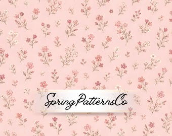 Pink Ditsy Floral Seamless Pattern, Tiny Flower Repeat Pattern, Nursery Fabric Design